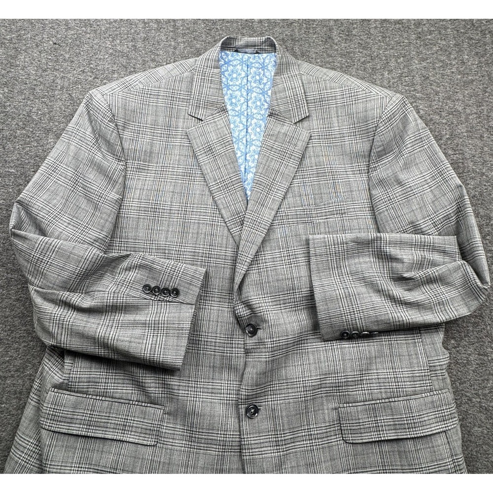 Oak Hill Blazer Sport‎ Coat Jacket Gray Plaid Mens 2XL Glen Check